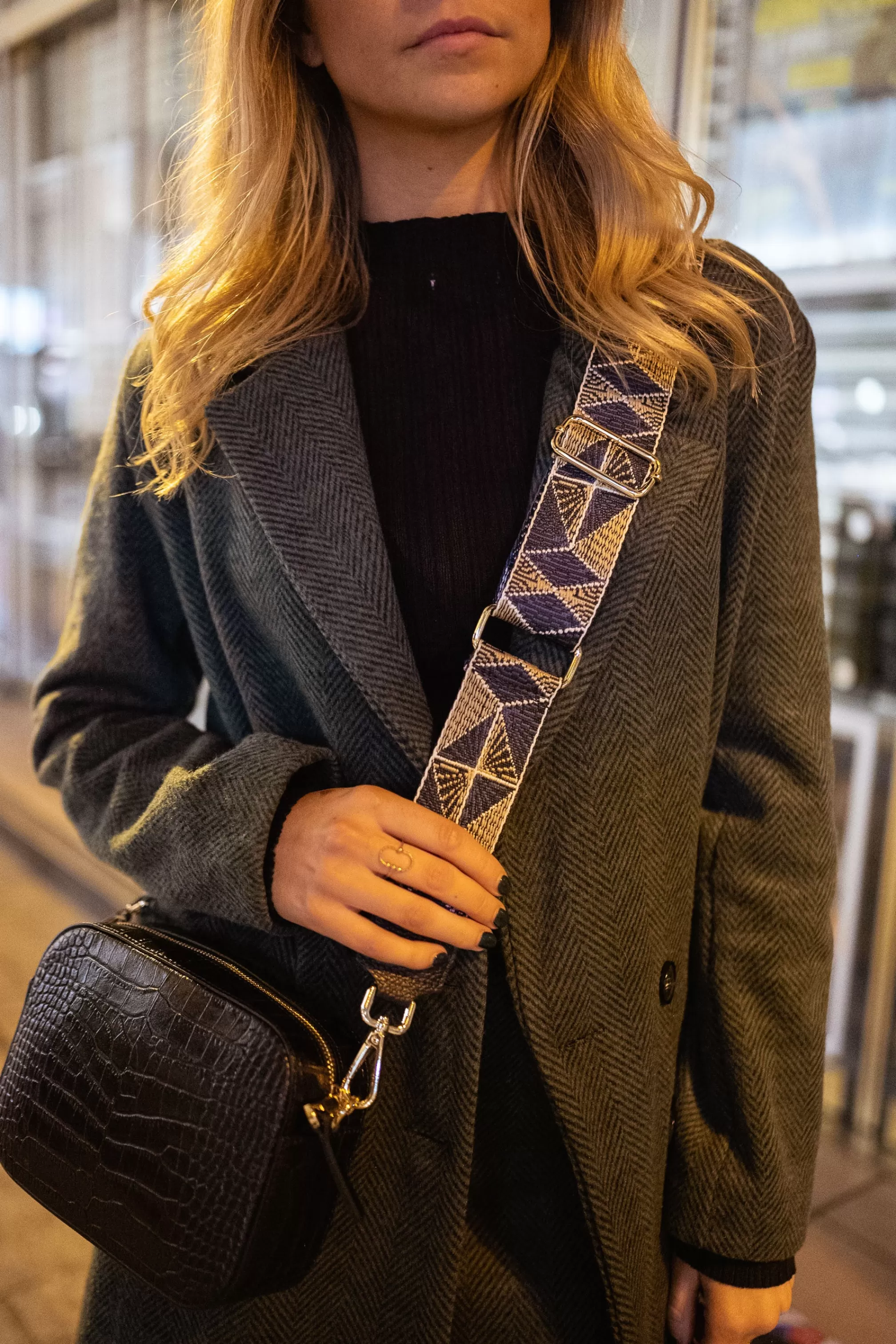 Sangle De Sac Odina Bleu, Beige Et Noir | Sangle Formes Géométriques | Prêt-à-porter En Ligne | -Easy Clothes Cheap