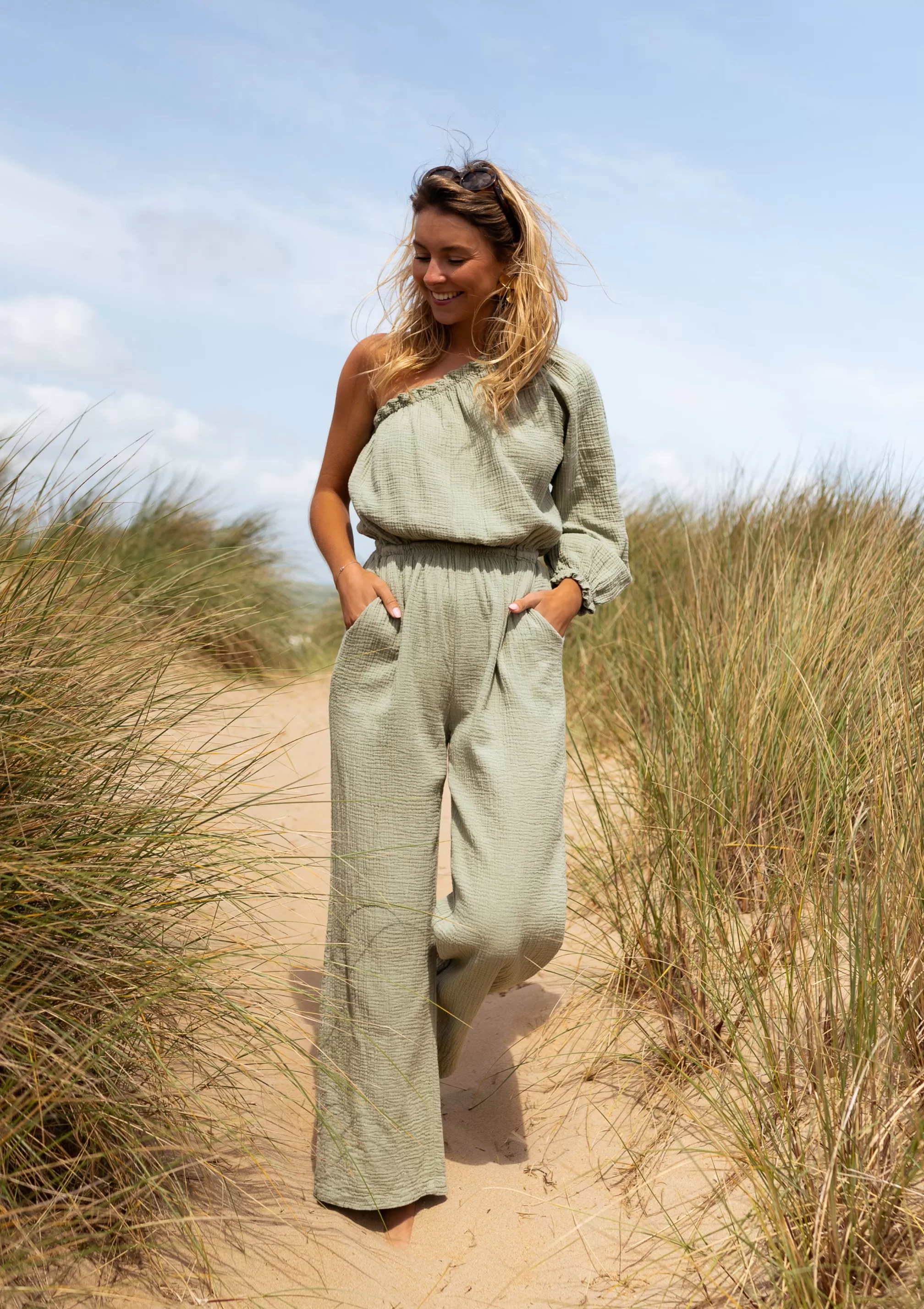 Suit Amadéo Khaki In CONTON GAUZE | Suit UNE SAND | Ready To-Porter Online | -Easy Clothes Sale