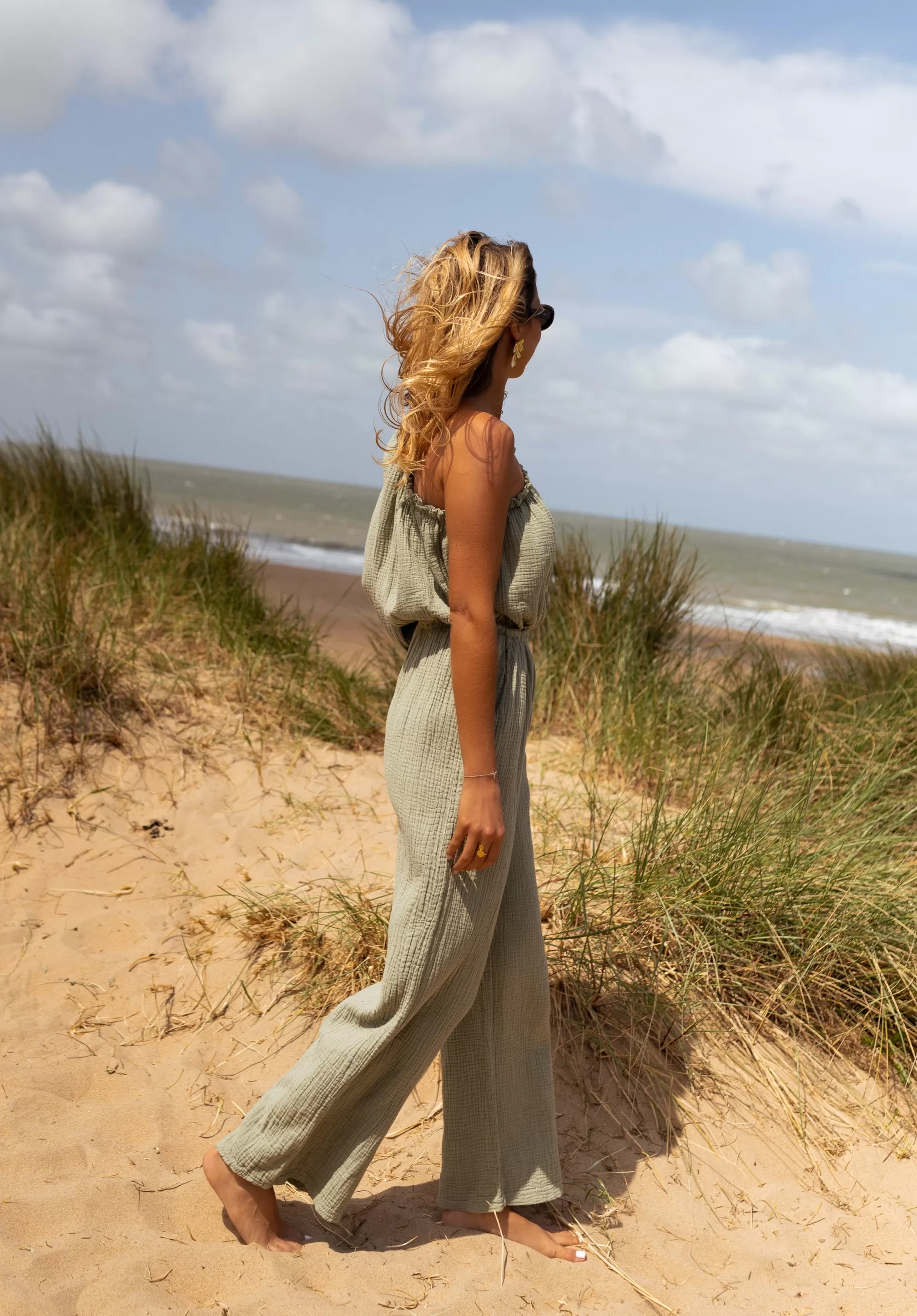 Suit Amadéo Khaki In CONTON GAUZE | Suit UNE SAND | Ready To-Porter Online | -Easy Clothes Sale