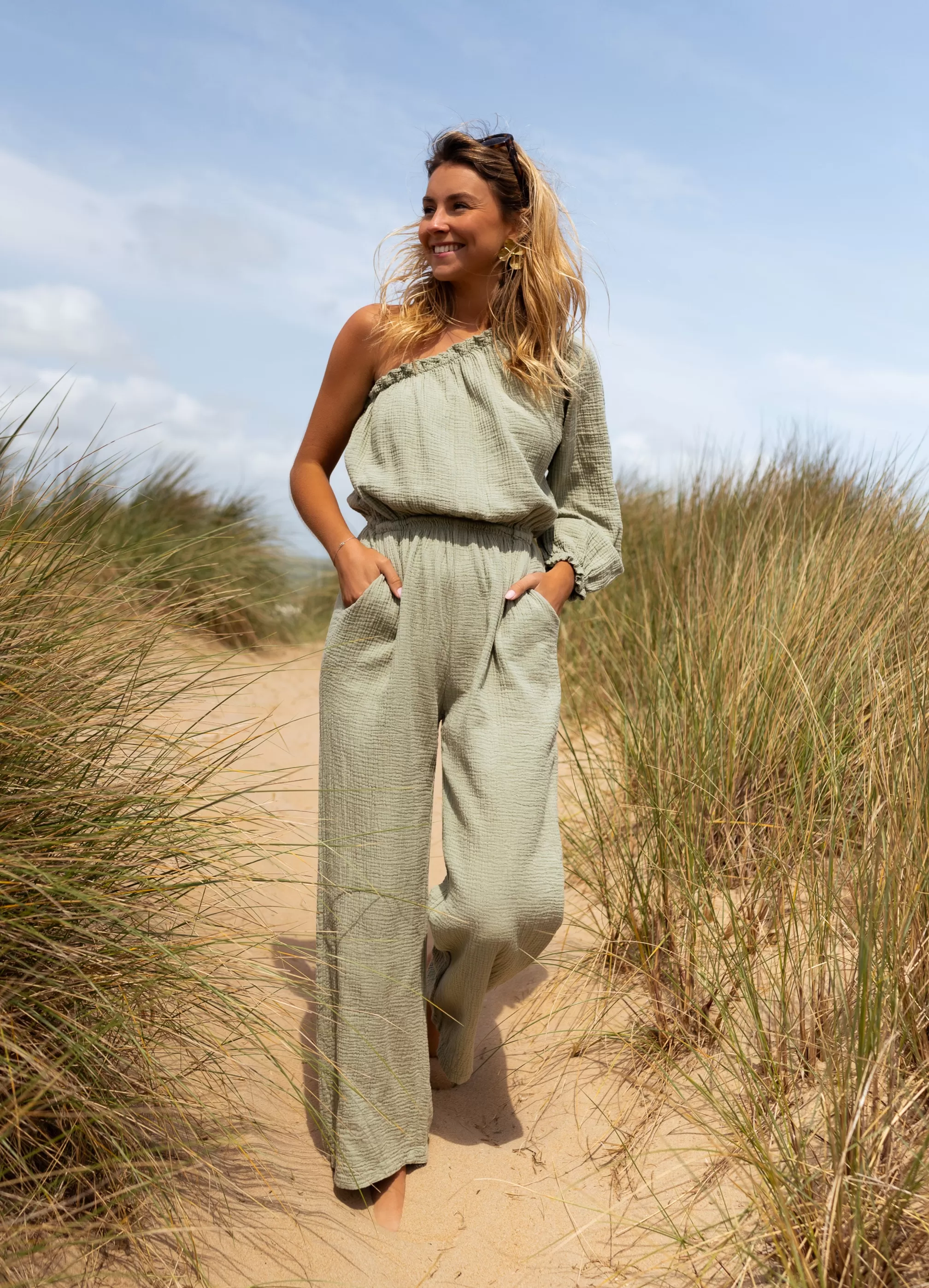 Suit Amadéo Khaki In CONTON GAUZE | Suit UNE SAND | Ready To-Porter Online | -Easy Clothes Sale