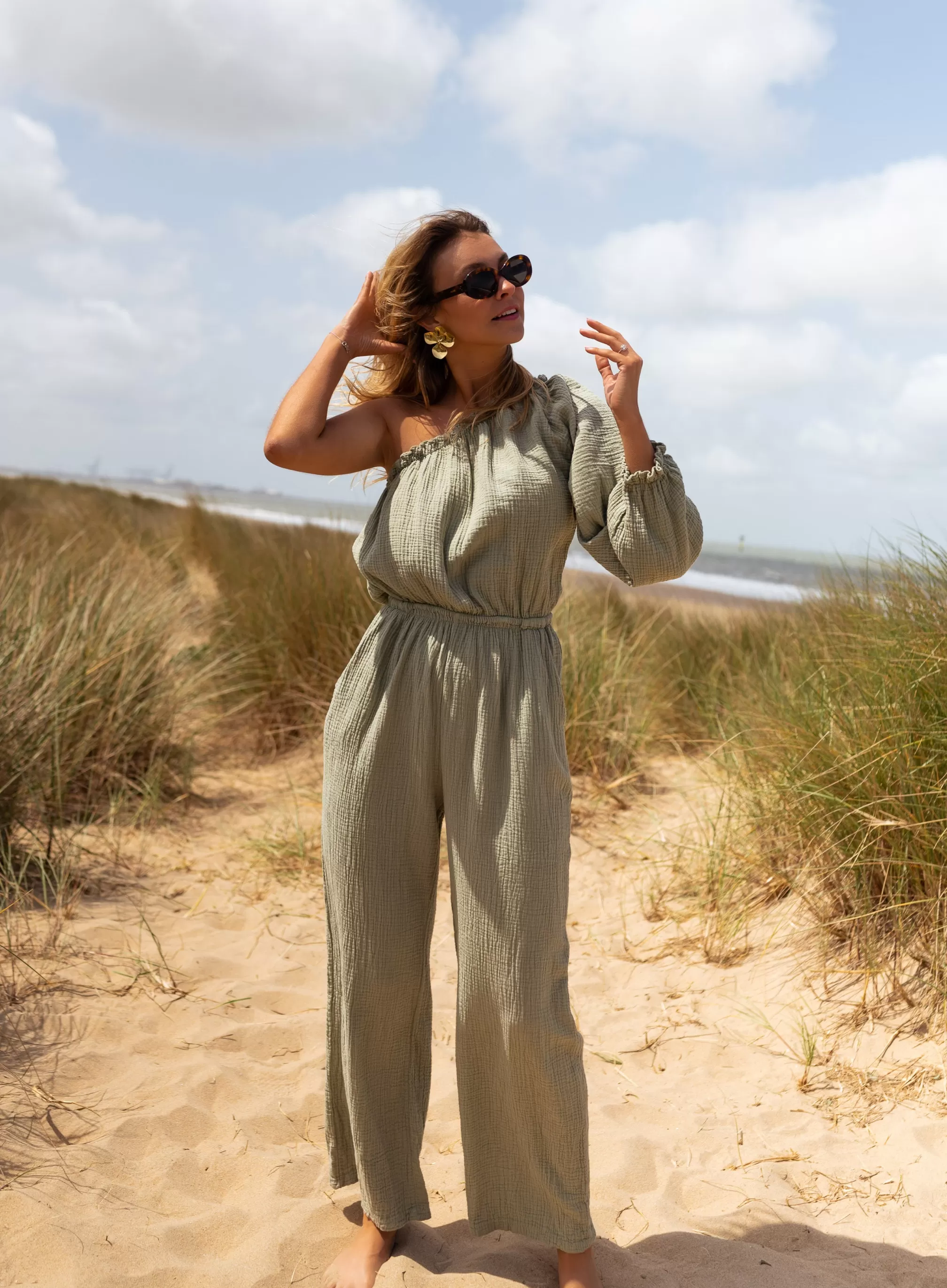 Suit Amadéo Khaki In CONTON GAUZE | Suit UNE SAND | Ready To-Porter Online | -Easy Clothes Sale