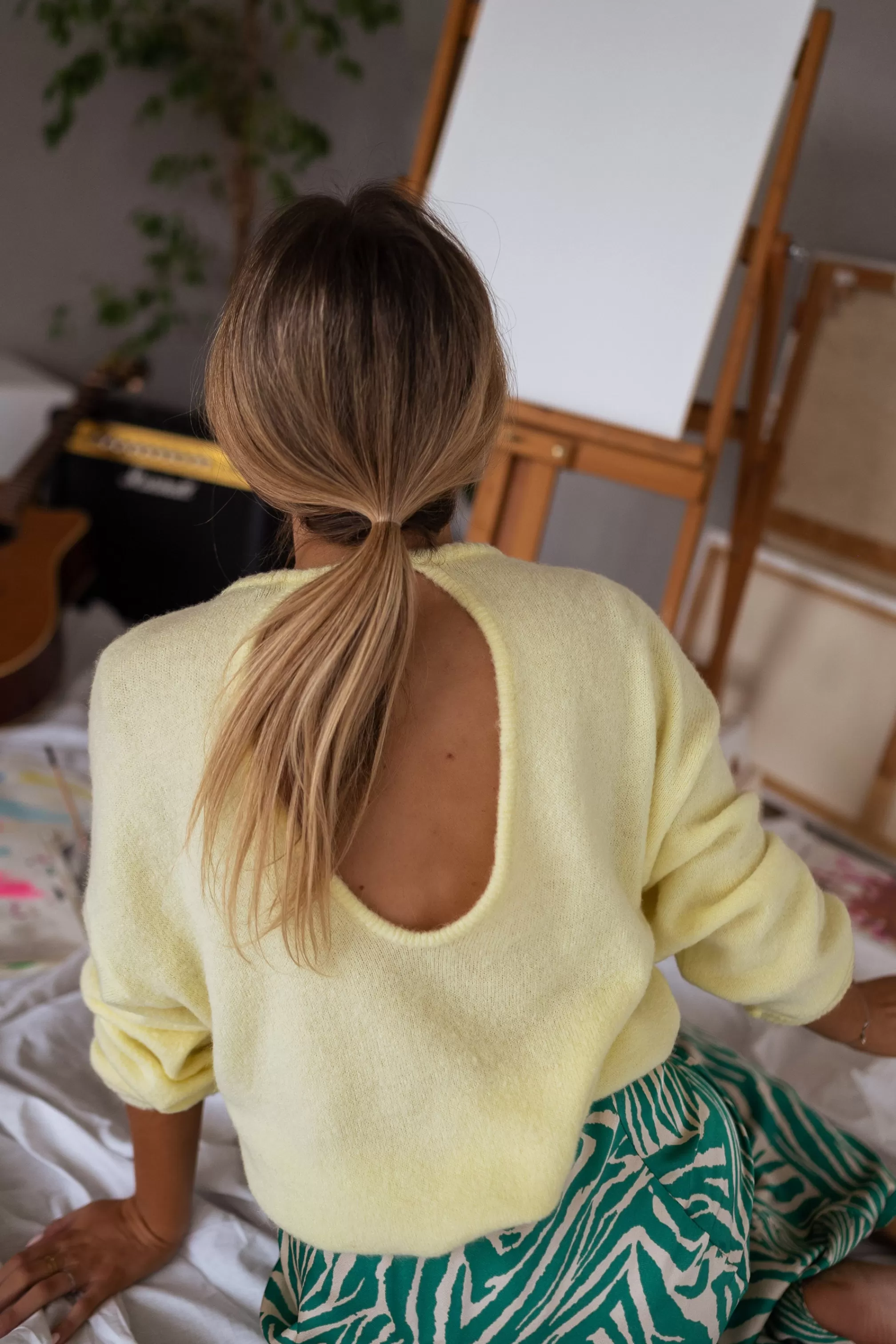 Sweater Hélo Jaune | Sweater Yellow In Meshes | Ready To-Porter Online | -Easy Clothes Cheap
