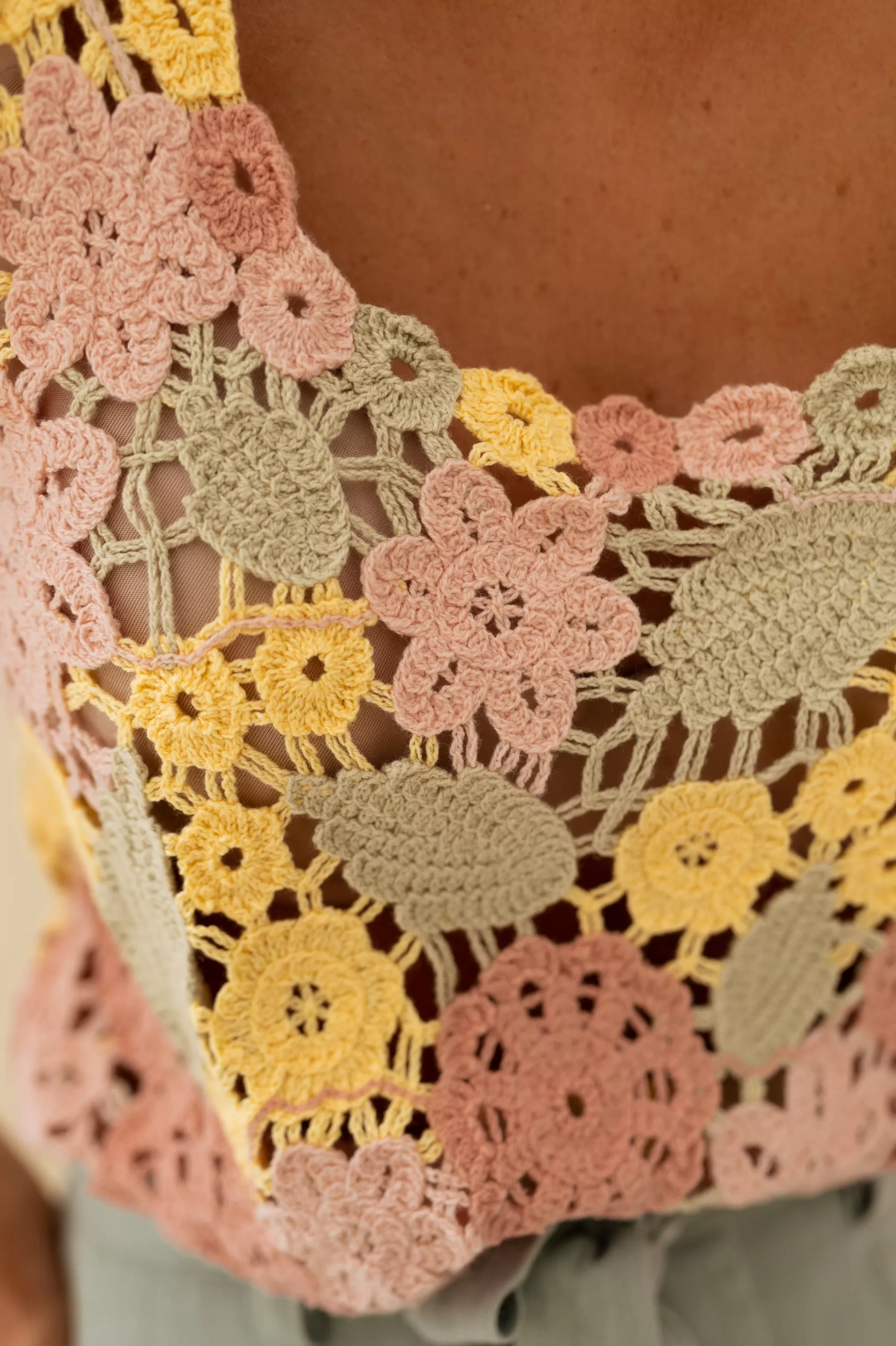 Top In Crochet Florryne - Pink, YELLOW & Khaki - Women's Clothing Summer-Easy Clothes Cheap