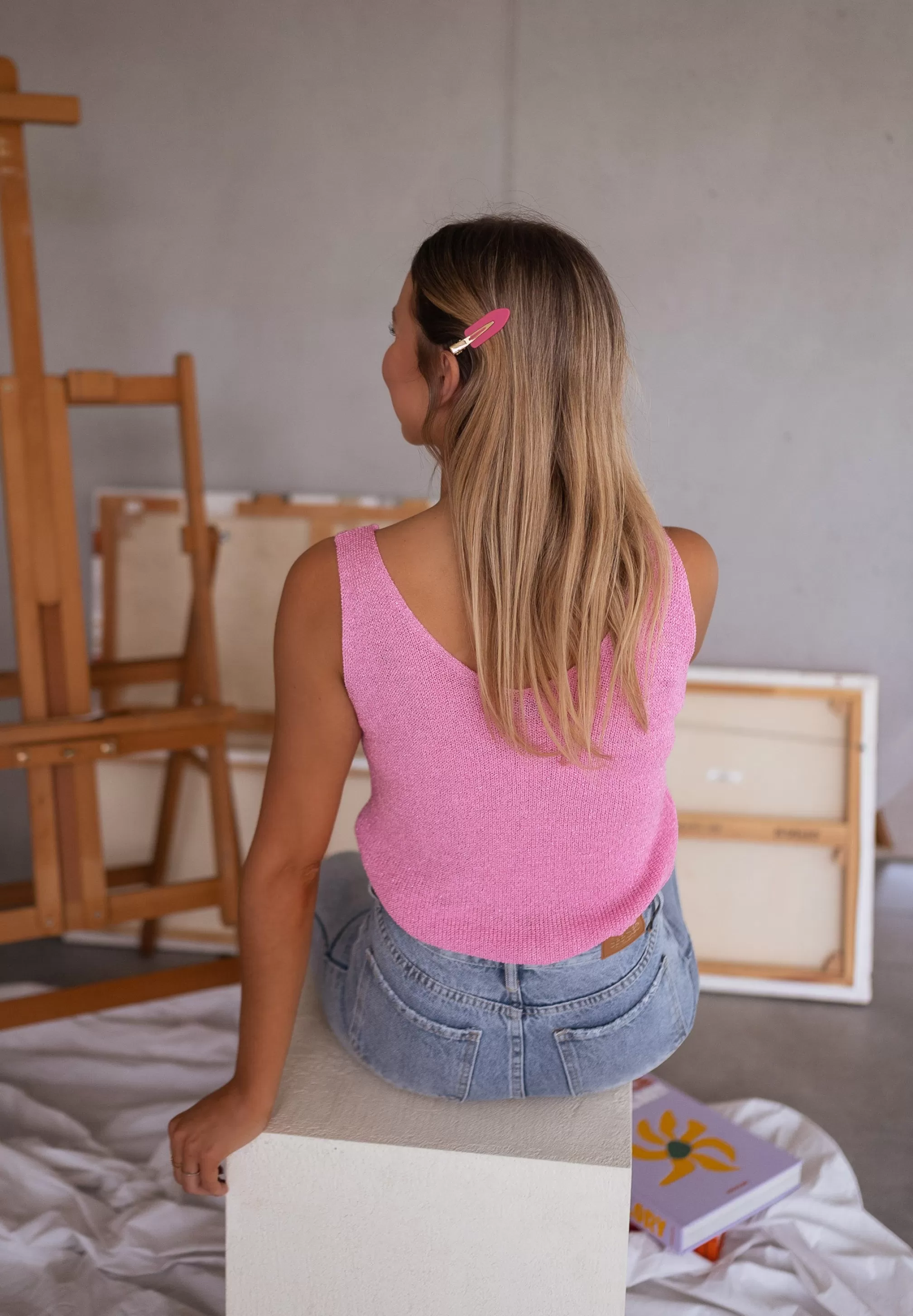 Top Jarod Pink Glittery | Slotted Mesh Top | Ready To-Porter Online | -Easy Clothes Best Sale