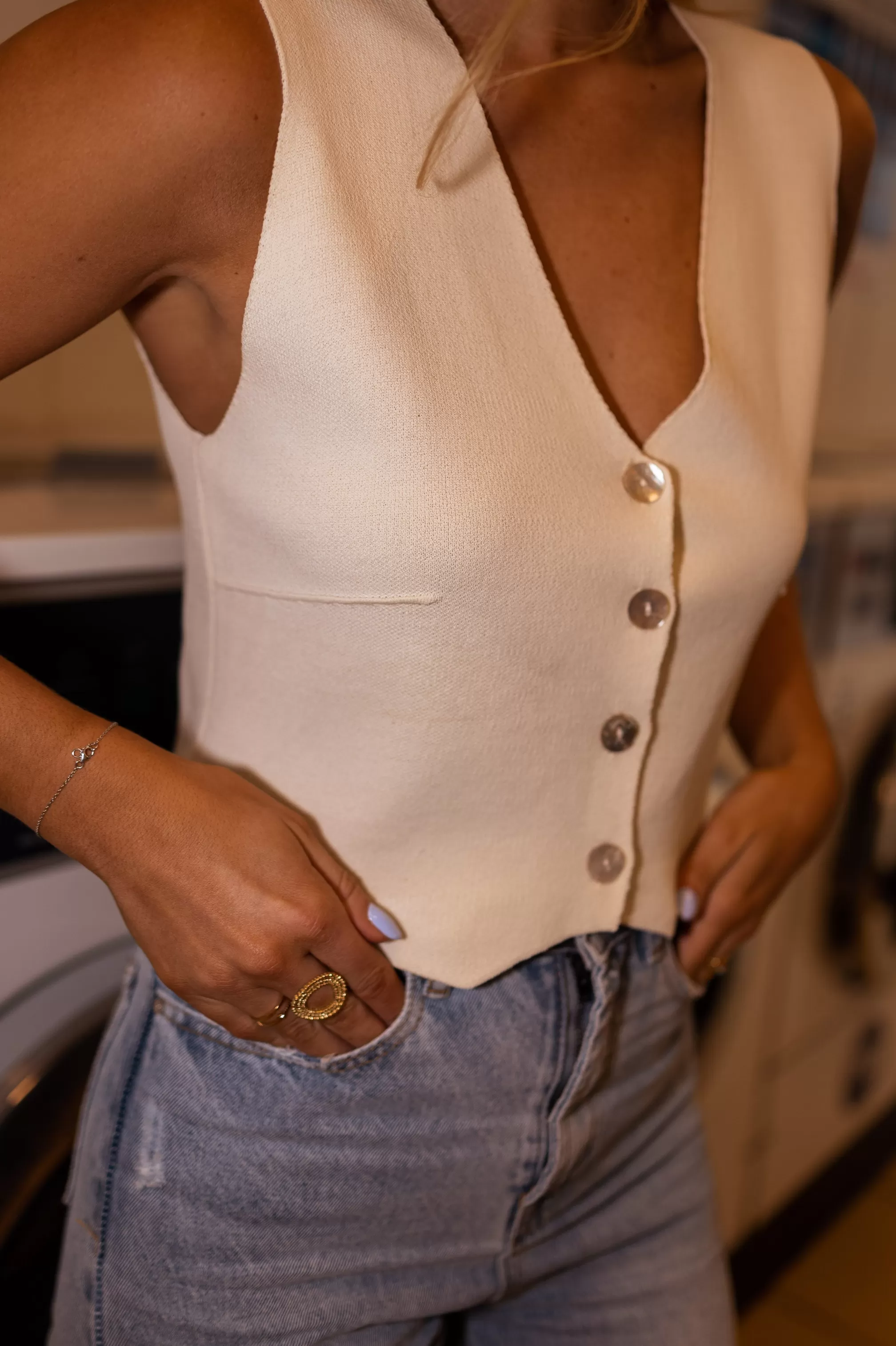 Top Lorena Ecru | Top Buttoned Effect Cardigan | Ready To-Porter Online | -Easy Clothes Hot