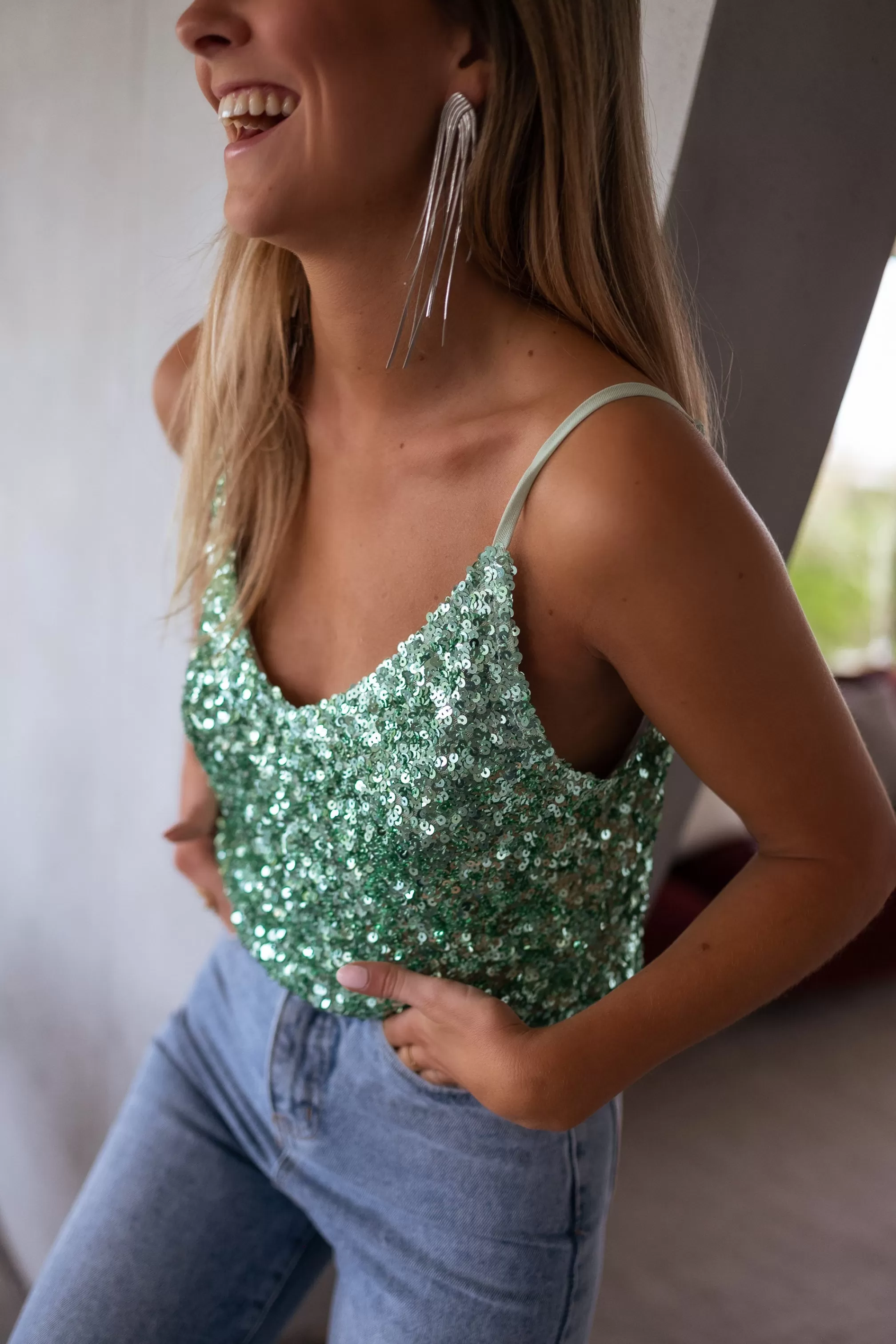 Top Malo Glittery Seagreen | Top Vert With Sequins | Ready To-Porter Online | -Easy Clothes Store