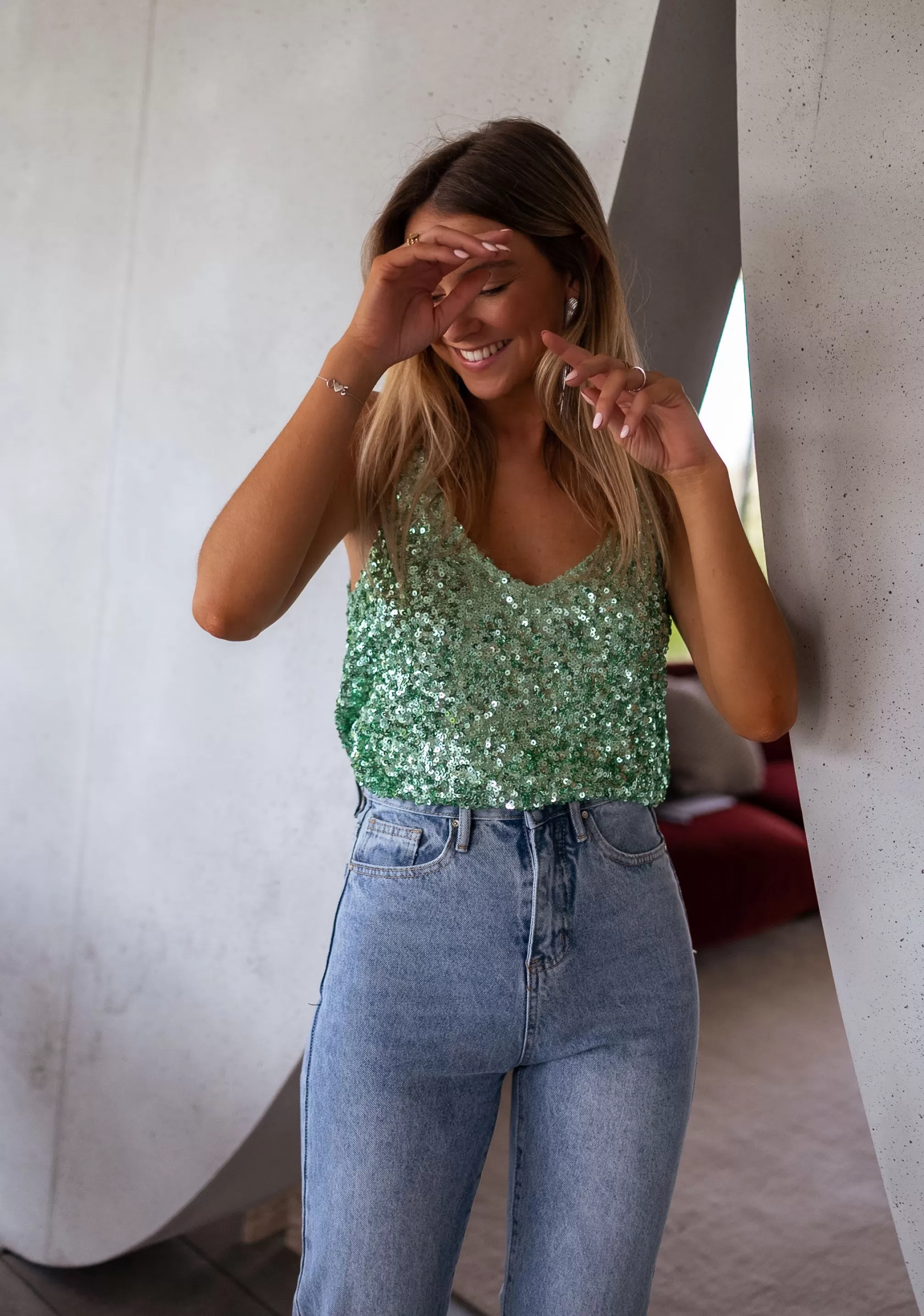 Top Malo Glittery Seagreen | Top Vert With Sequins | Ready To-Porter Online | -Easy Clothes Store