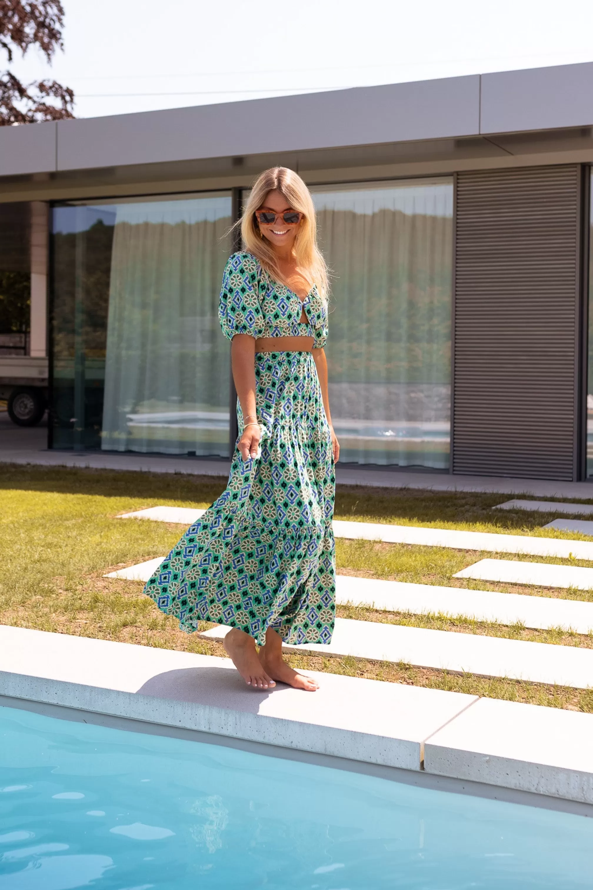 Top Vanessa Green Patterned | Top Back Open | Ready To-Porter Online | -Easy Clothes Online