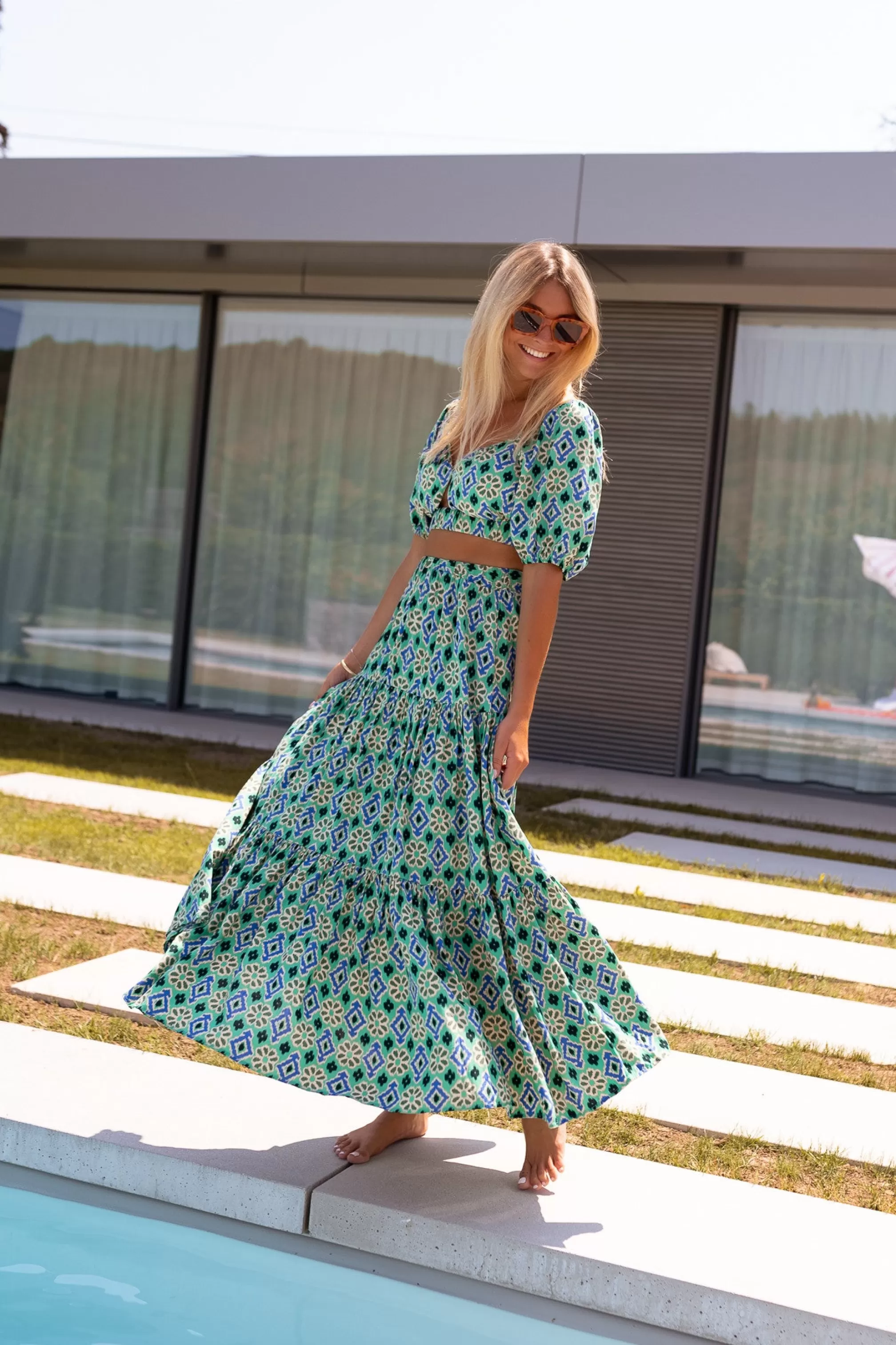 Top Vanessa Green Patterned | Top Back Open | Ready To-Porter Online | -Easy Clothes Online