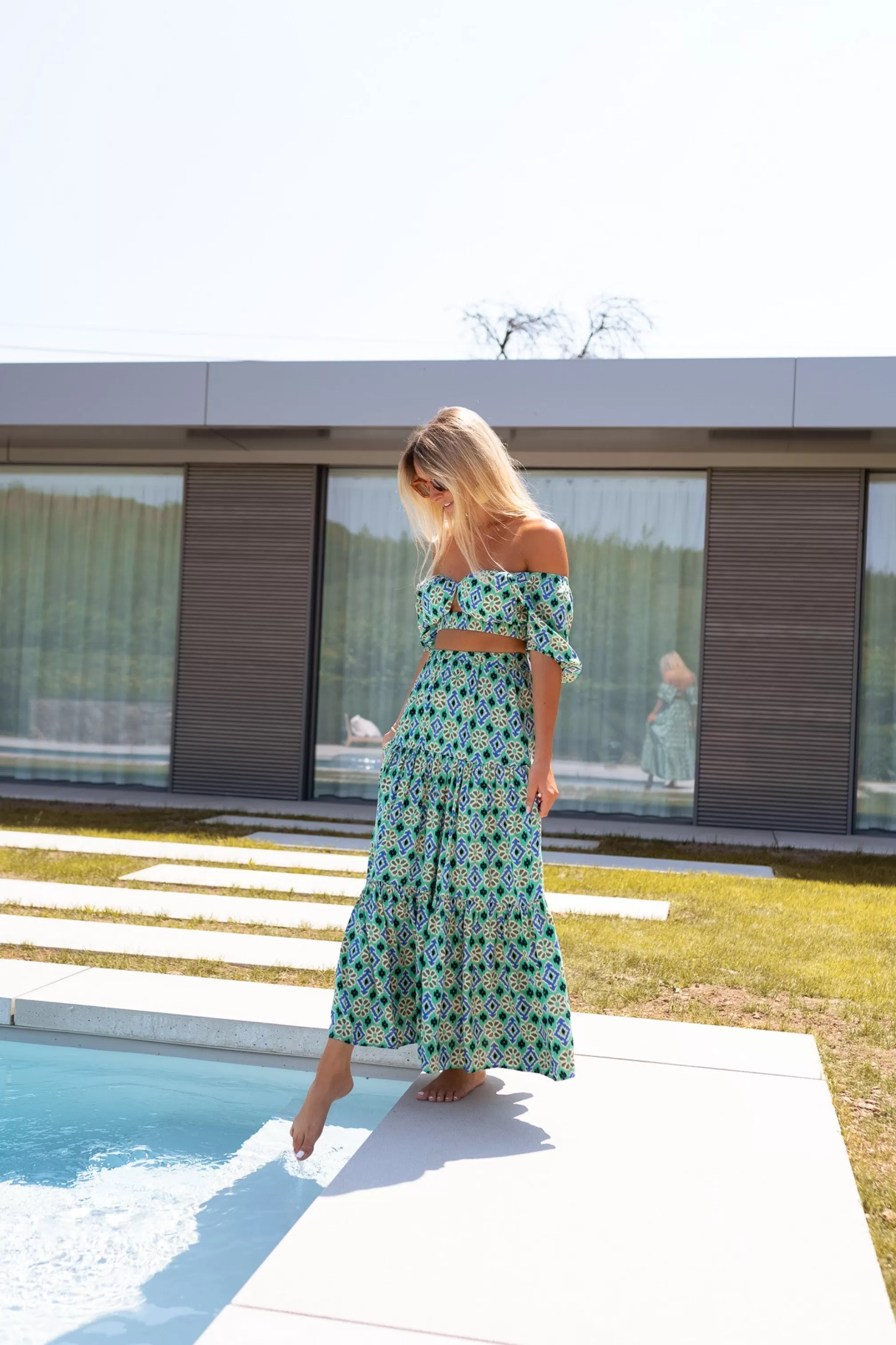 Top Vanessa Green Patterned | Top Back Open | Ready To-Porter Online | -Easy Clothes Online