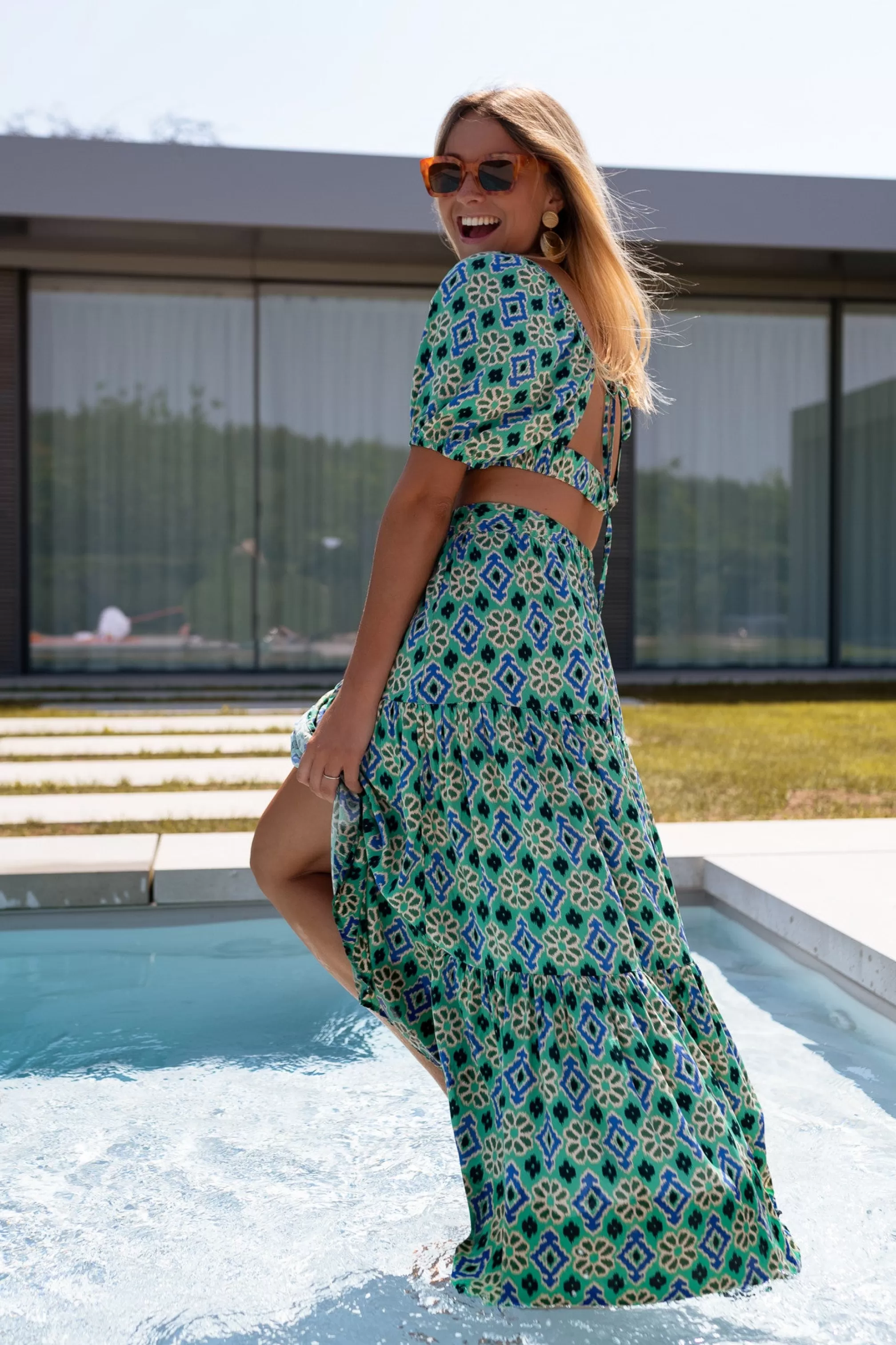 Top Vanessa Green Patterned | Top Back Open | Ready To-Porter Online | -Easy Clothes Online