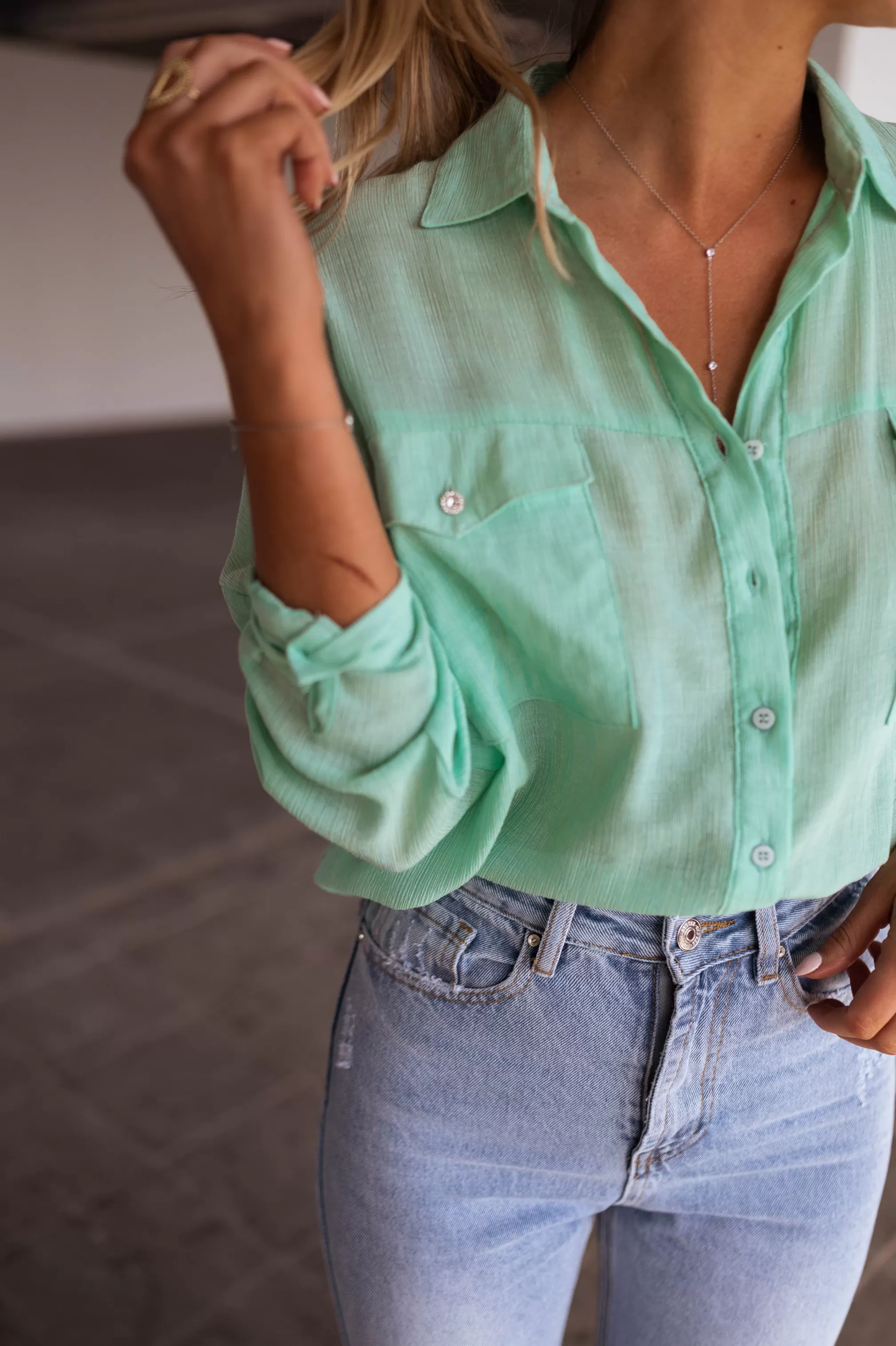 Water Green Sasou Shirt | Transparent Woman Shirt | Ready To-Porter Online | -Easy Clothes Sale
