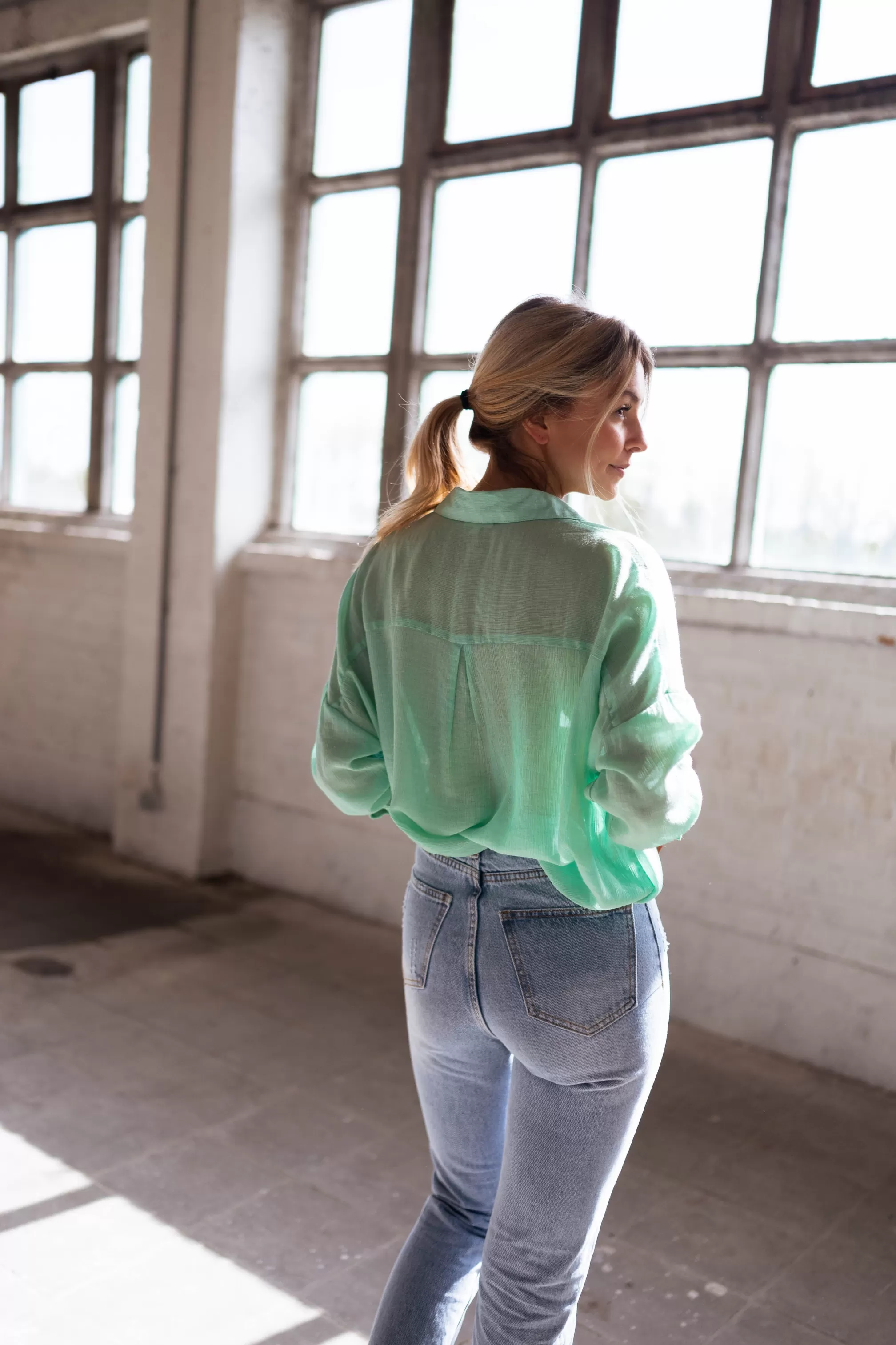 Water Green Sasou Shirt | Transparent Woman Shirt | Ready To-Porter Online | -Easy Clothes Sale