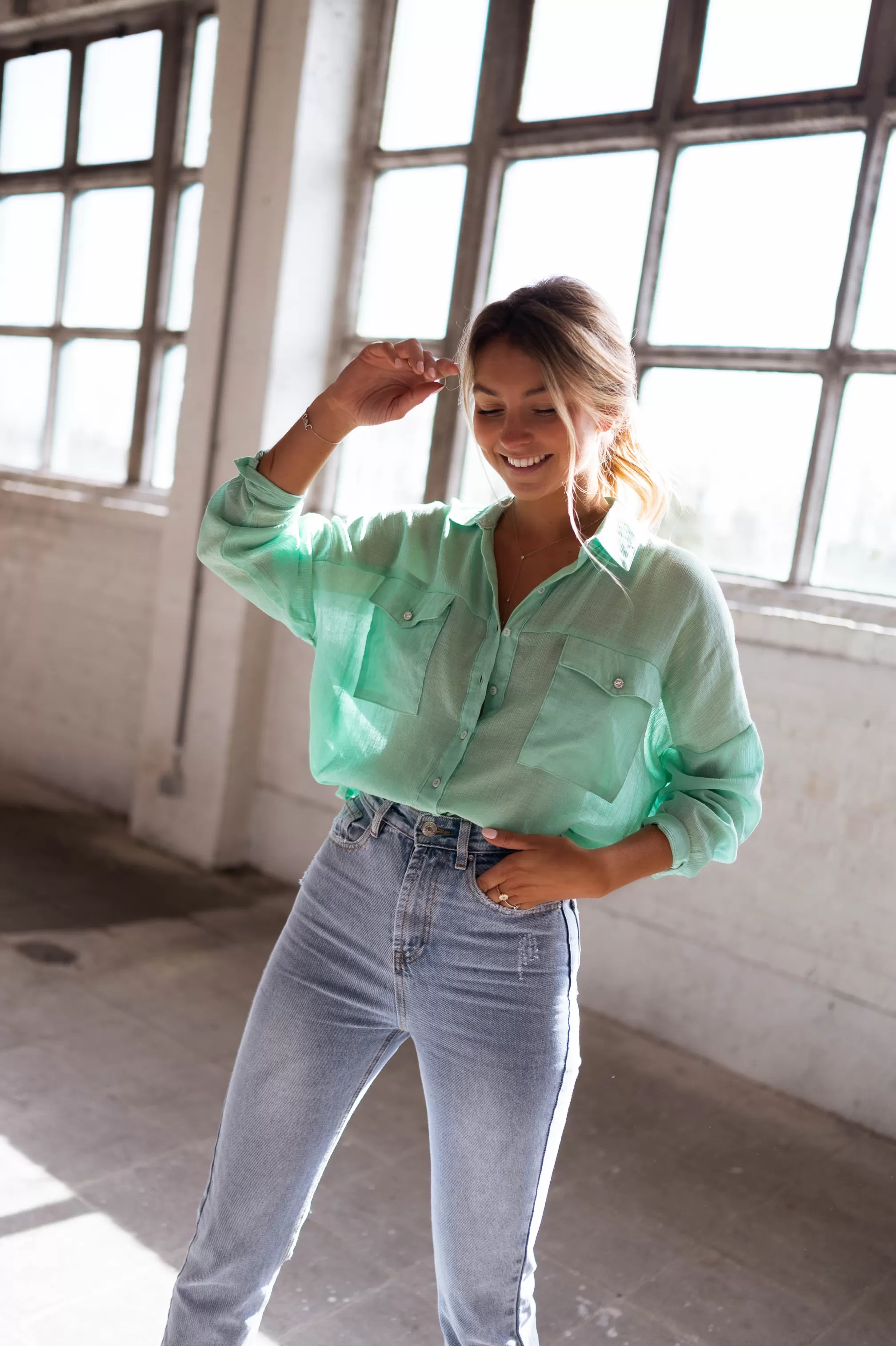 Water Green Sasou Shirt | Transparent Woman Shirt | Ready To-Porter Online | -Easy Clothes Sale