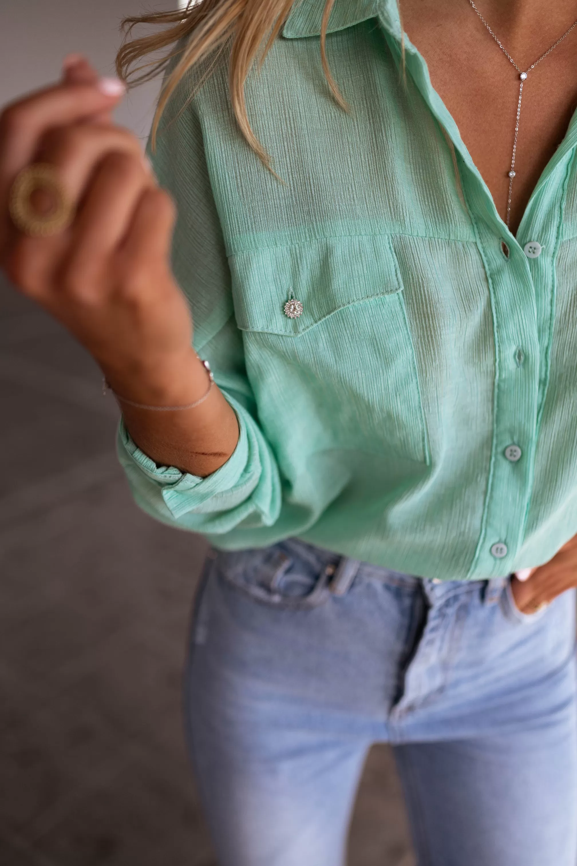 Water Green Sasou Shirt | Transparent Woman Shirt | Ready To-Porter Online | -Easy Clothes Sale