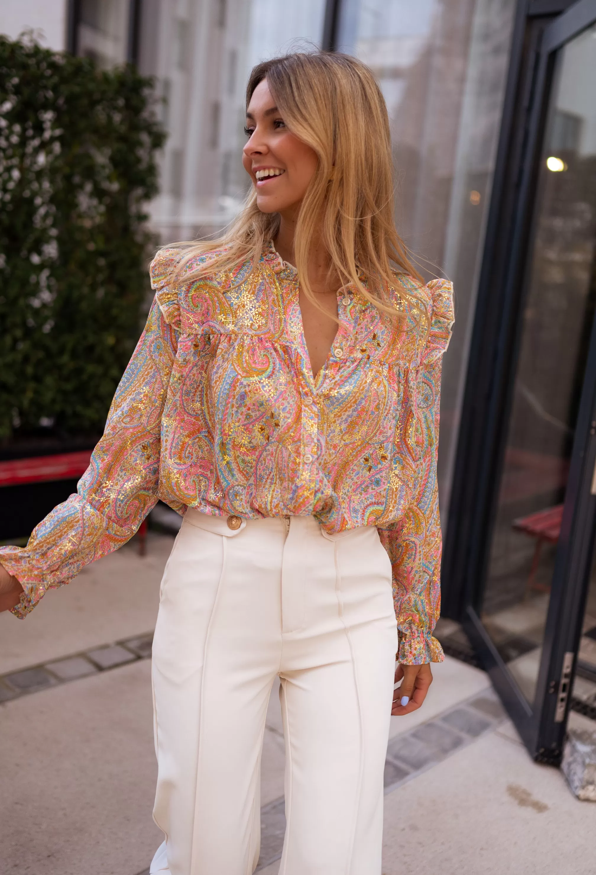 Zelia Orange Blouse And Golden | Blouse Patterned Colorful | Ready To-Porter Online | -Easy Clothes New