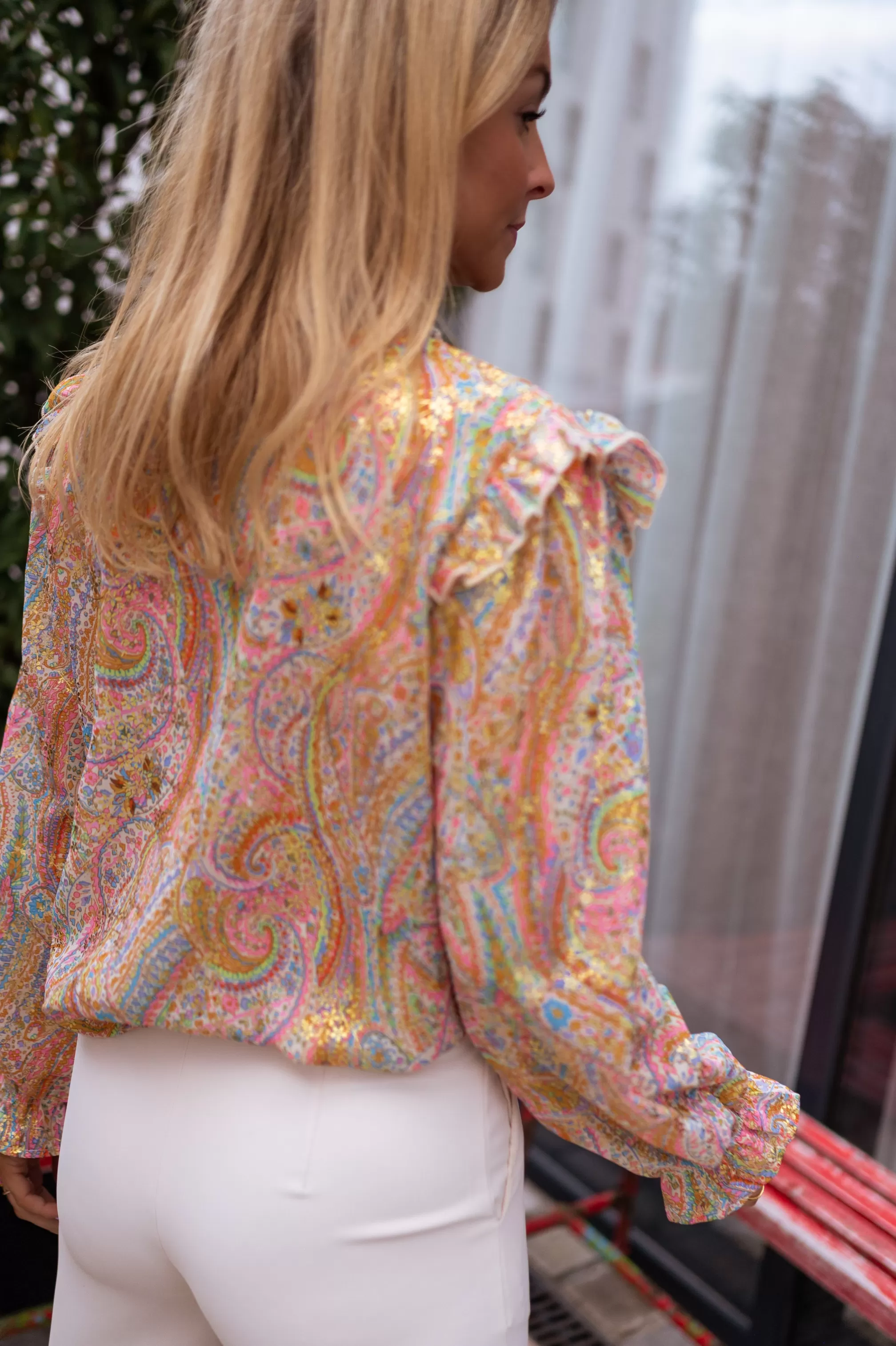 Zelia Orange Blouse And Golden | Blouse Patterned Colorful | Ready To-Porter Online | -Easy Clothes New